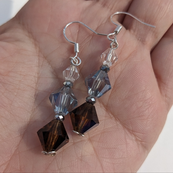 Artisan Sparkly Bi-Cone Czech Glass Beaded Earrings Handmade Beautiful - Picture 4 of 10